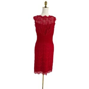 Tadashi Shoji Womens Lace Bodycon Cocktail Dress 6 Red‎ Romantic Revenge Siren